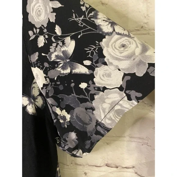Ekouaer Ladies Size XL Butterfly  Top  White Black Short Sleeve - Picture 3 of 8